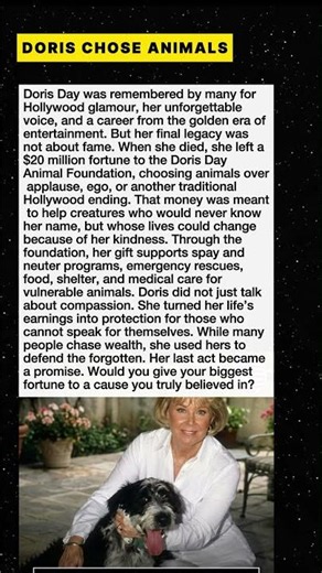 Doris Day Left $20 Million To Help Animals #Shorts #AnimalLove #Kindness