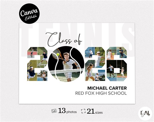 Tennis Memory Board, Varsity Tennis Gift, 2026 Graduation Poster, Editable Canva Template, Senior Night Printable, Athlete Photo Art - Etsy