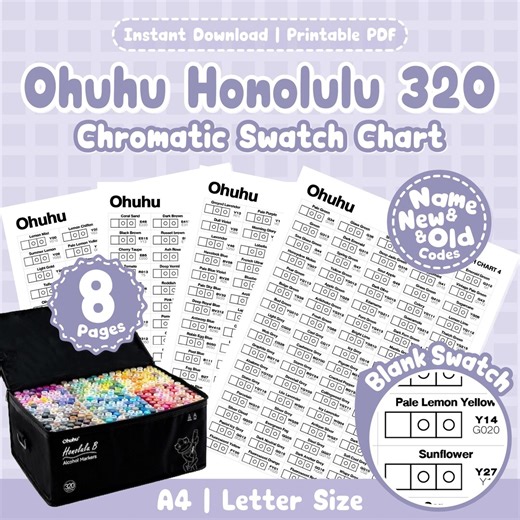 Ohuhu Honolulu 320 Color Swatch Chart | Blank Marker Swatch Pages for Artists (digital Download) - Etsy