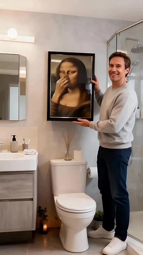 🎨 Bring Laughter to Your Loo! 😂 This Funny Mona Lisa Bathroom Canvas adds a witty twist to classic art — Mona Lisa pinching her nose! Perfect for sparking laughs and conversations. 🖼️ Available in multiple sizes, high-quality print, and ideal as a quirky gift for art and humor lovers alike! 🎁✨ | Limorence.com