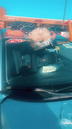 I hope she’s ok?! Someone got creative @Hobby Lobby parking lot 🤪 #christmas #grandmagotranoverbyareindeer #merrychristmas #yall