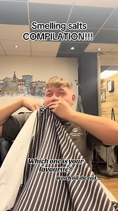 Smelling salts compilation video PART 1!! Which reaction did you prefer #barber #barbershop #pranks #challenge #free #trim #smelling #smellingsalts #reaction #comdey #haircut | Mitchy & Matty