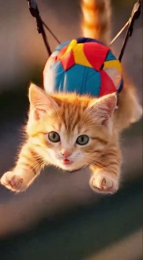 Мяу герой 🐾 котёнок с парашютом прыгает с башни 😱✨ #cat #мяумяу