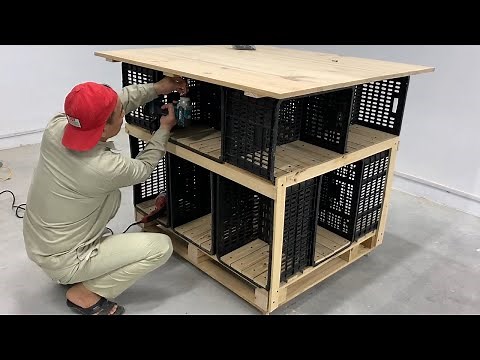 Amazing Homemade Ideas Woodworking Project From Pallets And Old Plastic Crates - A Wonderful Table