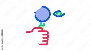 Human Eye Optical Research Icon Animation. color Hand Holding Magnifier Tool For Diagnostic Patient Eye animated icon on white background