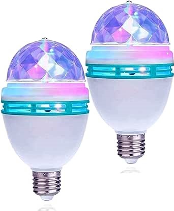 Disco Light Rotating Bulb,Led Kaleidoscope Strobe Light Bulb for Party E26 E27 Screw in,Disco Karokee Bar Stage Club Multi Crystal Color Rotating Lights Bulbs for Parties(2 Pack)