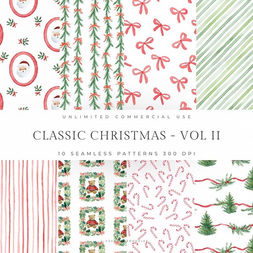 Classic Christmas Seamless Patterns, Aesthetic Christmas Pattern, Holiday Scrapbook Paper, Vintage Christmas Patterns, Digital Paper Pattern - Etsy