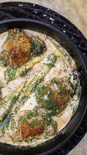 Gill Meller on Instagram: "Braised leeks with chicken thighs, lemon, cream and dill. One of the most delicious recipes I’ve cooked in a while, and really straightforward to bring together. It’s just one of many seasonal recipes I cook up for @rhinogreenhouses as part of my ambassador role. We’ve been working together for a several years now and there’s plenty more to come. So if you’re a keen gardener and you also like to cook (most do) stay tuned, it’s almost spring! 🌱 find the full wri