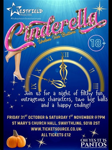 Not long now until our adult members take to the stage for Cinderella Undoes Her Buttons! 🐭✨Are you looking for something to do this Halloween? Come and have a laugh at this fun-filled adult panto! The bar is open from 6pm 🎟️Book your tickets below! 🎟️ https://www.ticketsource.co.uk/whats-on?q=Cinderella Westfield Productions #westfieldproductions #adultpanto | Westfield Productions