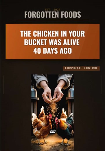 ✅ Food Sovereignty | ✅ Food Freedom | ✅ Forgotten Foods | ✅ Food History | ✅ Food Justice | ✅ Survival Your Grandmother's Chicken Lived Four Months — Tyson's Lives Forty Days Four months of natural life versus forty days of genetic manipulation. Here's what we lost when corporations took over our food supply. #ForgottenFoods #FoodSovereignty #FoodFreedom #FoodHistory #FoodAccess Forgotten Foods Food History Food Sovereignty Food Freedom Food Access Land Access Survival Food Lost Recipes Food Des