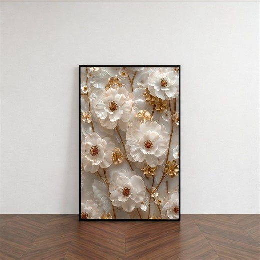 Elegant White and Gold Floral Canvas Wall Art, Luxury Flower Decoration, Modern Home Decor, Nature Art (digital / Print / Canvas / Framed) - Etsy