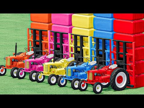 Tractor with Colors - COMPLETE SILAGE & GRASS BALE WORK Mowing Baling Transporting Grass ! FS22