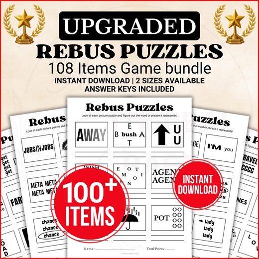 100+ Printable Rebus Puzzles Game Bundle, Picture Puzzles Quiz, Rebus Games, Family Reunion Birthday School Holiday Work Office Party Games - Etsy UK