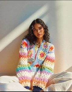 Modèle de cardigan carré au crochet grand-mère arc-en-ciel - téléchargement numérique au format PDF, tutoriel de pull floral bohème, conception multicolore adaptée aux débutants - Etsy France