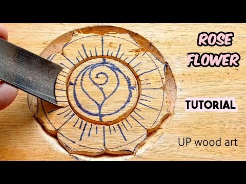 Beautiful Rose flower making tutorial ||wood carving by UP wood art