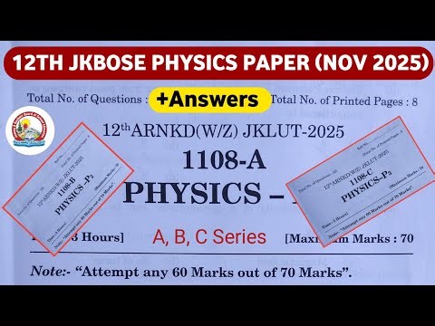 jkbose class 12th physics paper 2025 😱 | jkbose todays physics paper | 12-nov-2025 | a b c series