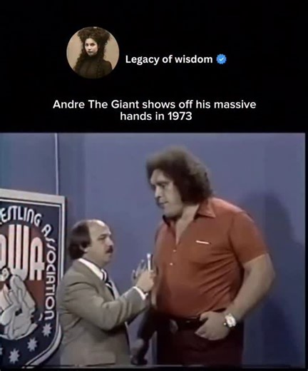 Legacy of wisdom on Instagram: "In 1973, Andre the Giant became famous for his towering presence and massive hands, which he often showcased in photos and interviews. Standing at 7’4” and weighing around 500 pounds, his hands were a key symbol of his extraordinary size. A famous image from that year shows him holding a regular-sized beer can, which looks almost comically small in his grasp. His hand size helped emphasize just how unique and intimidating his physique was. This display of his gian