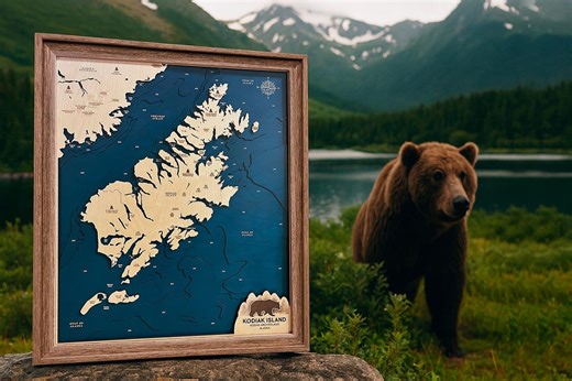 Kodiak Island Map, Alaska Map, Canada Map, Cottage Decor, Cottage Gift, Wedding Gift, Wedding Map, Honeymoon Gift, Vacation Map - Etsy