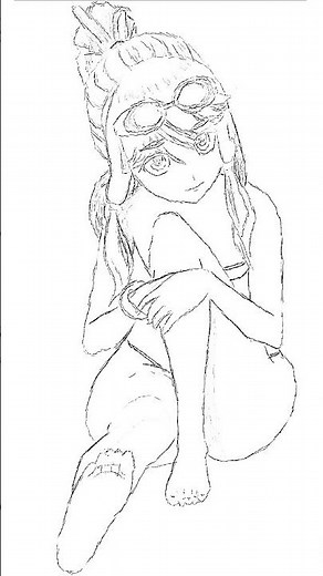 Drawing Swimming Goggles, anime girl sitting down, barefoot, feet out #anime #art #sketch #cute