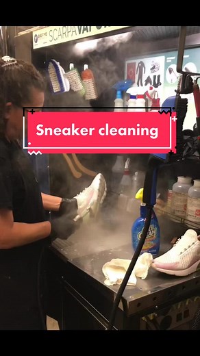 Steam cleaning sneakers at fast feet shoe repair. #sneakers #sneakercleaning #sneakercleaningservice #designersneakers #sneakerrestoration