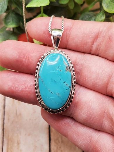 Blue Turquoise Pendant/ Sterling Silver Pendant/ Turquoise Pendant/ Turquoise Necklace/ Gift for Her/ A56 - Etsy