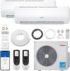 TOSOT 36,000 BTU Dual 2 Zone Mini Split Air Conditioner with Heat Pump, 21 SEER2, 230V, Wifi Enabled Ductless Inverter Split System with 16.4 ft Copper Line Set, 18,000 + 18,000 BTU, Cosmo Series
