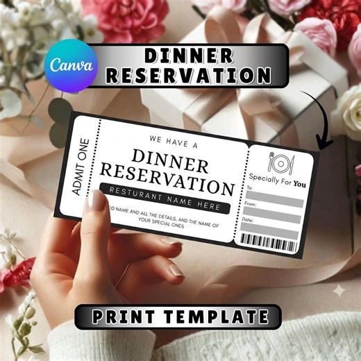 Boho Dinner Reservation Ticket Template, Editable Canva Gift (digital Download) - Etsy