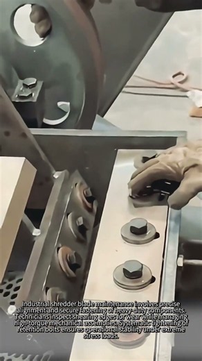 Shredder Blade Tightening Process Under Heavy Pressure #worker #process #industrial #maintenance