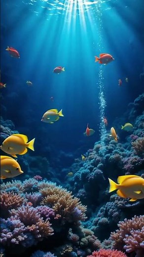 colorful fish are swimming — red, blue, yellow, orange, and green fish glide around coral reefs