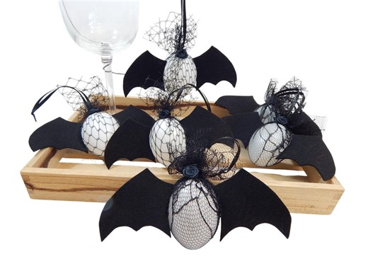 Goth Eggs Bat Easter : Black Netting Ornaments, Set of 6, Vegan - Etsy