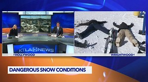 Megan Telles gathered a willing group snow angels to celebrate her trip to Mountain High resort in Wrightwood Monday. | KTLA 5 Morning News