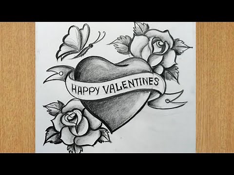happy valentine's day drawing,how to draw rose flowers with heart,love heart drawing with butterfly,