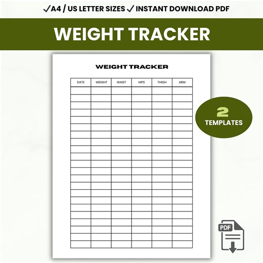 Weight Tracker Printable, Weight Loss Progress Chart, Body Measurement Tracker, Fitness Journal, Weekly Monthly Log PDF, Lose Weight - Etsy