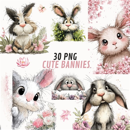 Whimsical Rabbit Clipart: Peeking Easter Bunny Graphics (digital Download - 22pngs) - Etsy