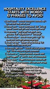 5.1K views · 58 reactions | Hospitality Excellence: Starts With Words 10 Phrases to Avoid ️殺 #hospitality #excellence #phrases #knowledgeispower #professionalism #fbreels2025ツ #everyoneシ゚ #viralpost2025シ #fypシ゚viralシfypシ゚viralシalシ #trendingreelsvideo #fypシ | James Tiglao Capulong | Facebook