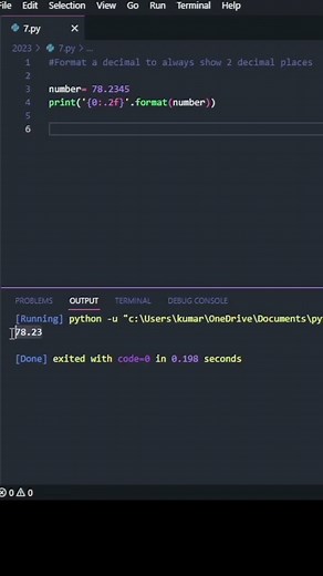 Format a Decimal to Show Two Decimal Places 🔥 #python #programming #shorts