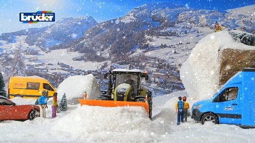 Snow day to the rescue! When traffic’s stuck, the CLAAS Axion 950 with Snow Chains and Plow Blade (Item no. 03018) comes through! You can steer the wheels, remove/customize the tires, and get real winter play action as it clears the road so everyone can pass. Already have this tractor? You can upgrade, customize, or replace parts anytime at bruderparts.com! And don’t forget the compatible snow plow accessory (item no. 02582) works not just on tractors, but with our Mack, Scania, and MAN trucks t
