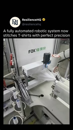 Resilience HQ on Instagram: "In a major leap for textile manufacturing, a robotic sewing system has been developed that can position and stitch T-shirts flawlessly — without any human intervention.👕🤖 Using advanced sensors, computer vision, and precise robotic arms, the system ensures every fabric piece is perfectly aligned before stitching begins. The result is consistent, high-quality production at incredible speed and efficiency. ⚙️🧵 This innovation could reshape the future of apparel manu