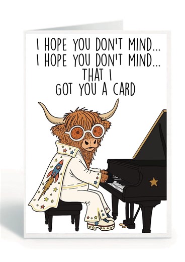 Birthday Card / Music / Highland Cow / Animal Art / Elton John / Birthday Gift / Happy Birthday / Greetings Card - Etsy