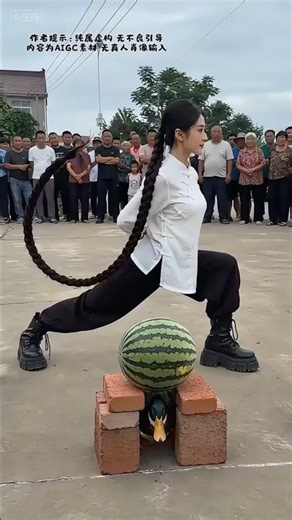 Chineese Woman Breaking Water Melon with Strong Hairs | Amazing Stunts #trendingshorts