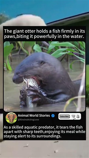 Giant Otter’s Powerful Fish Feeding Moment #wildlifefacts #animallife #animals