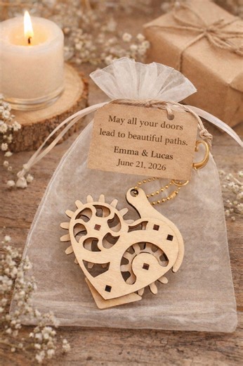 Rustic Wooden Heart Keychain Wedding Favor, Personalized Engagement Gift - Etsy