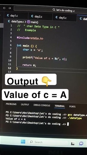 # “char Data Type in C | Example 🔥”💻 Code #