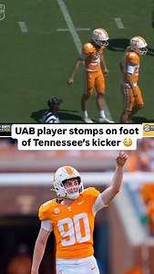 UAB’s Sirad Bryant decided it would be cool to stomp on Max Gilbert’s foot. UAB went on to lose by 32 🥴 #tennessee #uab #cfb #collegefootball #wtf #weak #lame #trash #bruh #nah #chill #idiot #stupid #college #football #wow #crazy #insane #ohno #kicker #volunteers #viral #explore | Who Likes Sports