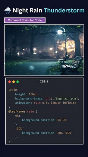 Night Rain & Thunderstorm Animation 🌧️⚡ | Pure HTML & CSS Project