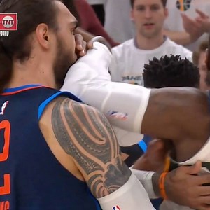 Steven Adams took an elbow to the face as things got heated between the Thunder and Jazz. 😬 | SportsCenter