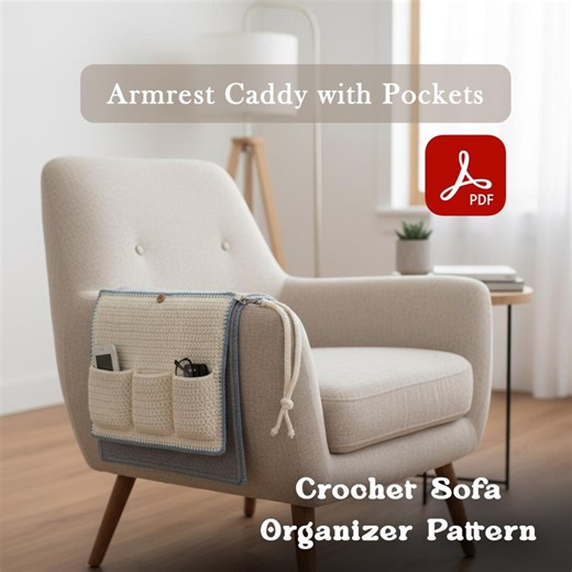 Crochet Sofa Organizer Pattern | Armrest Caddy With Pockets | PDF in 4 Languages | Remote & Magazine Holder - Etsy