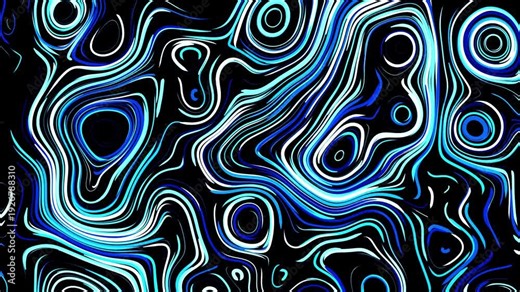 Abstract creative looped bg with curled lines like blue trails on surface. Lines form swirling pattern like curle noise. Abstract 3d looping flowing animation as bright creative festive bg