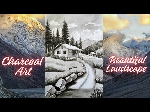 How to Draw a Realistic Landscape with Charcoal | Cabin in the Woods Drawing Tutorial.