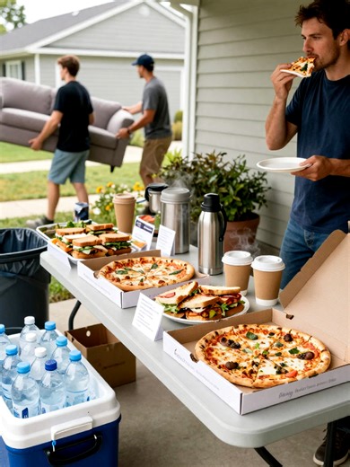 Handheld Pizza Water Coffee Labeling Strategy for Movers Feeding movers on moving day boosts morale and speeds work, so plan efficient moving day catering with easy grab-and-go meals, labeled dietary options, and plenty of drinks. Include keywords like moving day catering, movers food ideas, moving day meals, moving crew catering, and how to feed movers to improve search relevance. Offer practical tips such as ordering extra portions, choosing handheld foods like pizza and sturdy sandwiches, pro